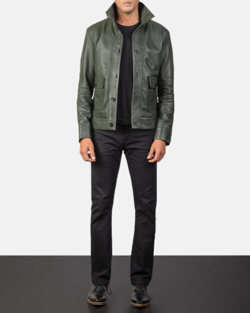 Columbus Green Leather Bomber Jacket